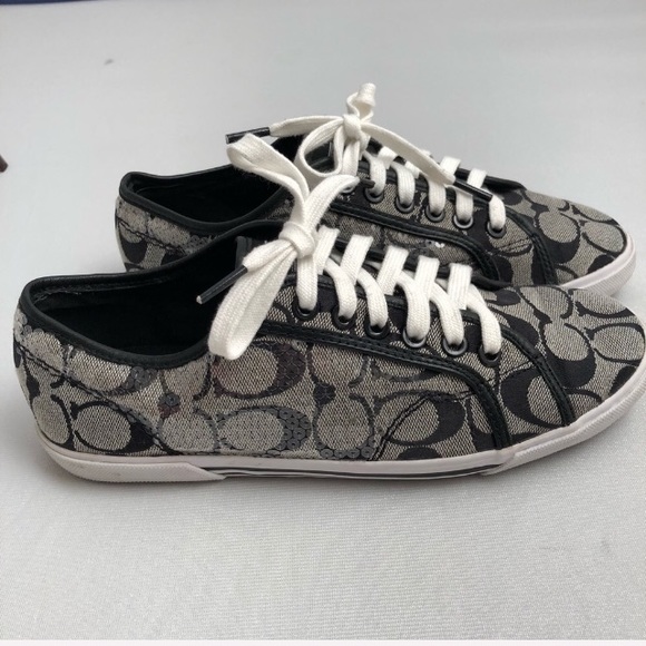 Coach Kameron black and off white signature C logo canvas sneakers - Picture 2 of 5